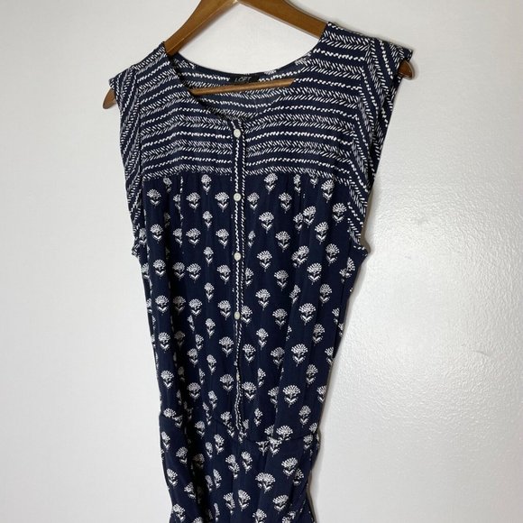 Loft Blue Floral Sleeveless Button Front 4" Shorts Romper Size Large Women’s - Picture 2 of 13